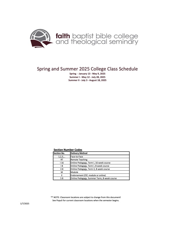 College 2024-25 Class schdule revised 1.25